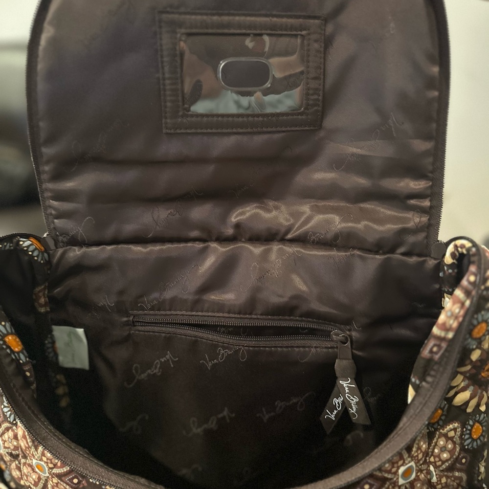 Vera Bradley Brown and Cream Floral Backpack Double Zip - Picture 5 of 6